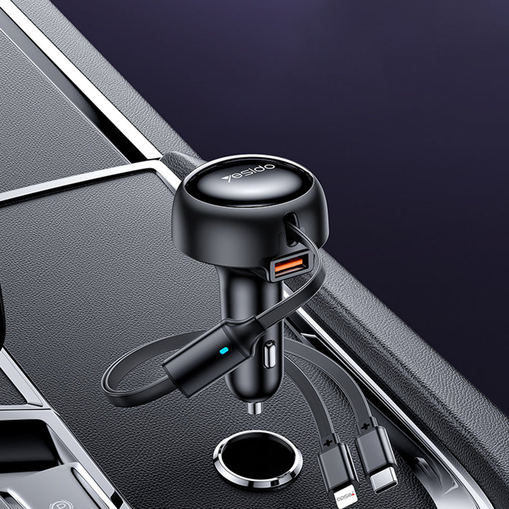 Auto punjač sa USB-C / Lightning kablom Yesido Y61, 53W, 3A, 1 x USB-A, Crni