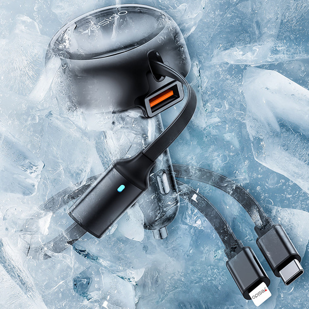 Auto punjač sa USB-C / Lightning kablom Yesido Y61, 53W, 3A, 1 x USB-A, Crni