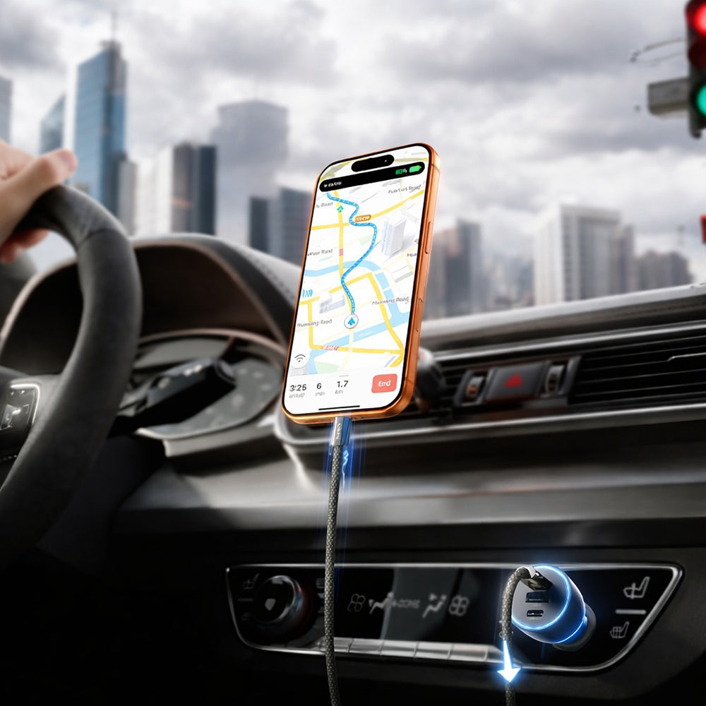 Auto punjač sa USB-C kablom Lisen, 170W, 5A, 1 x USB-A - 2 x USB-C, Crni YL0224010001