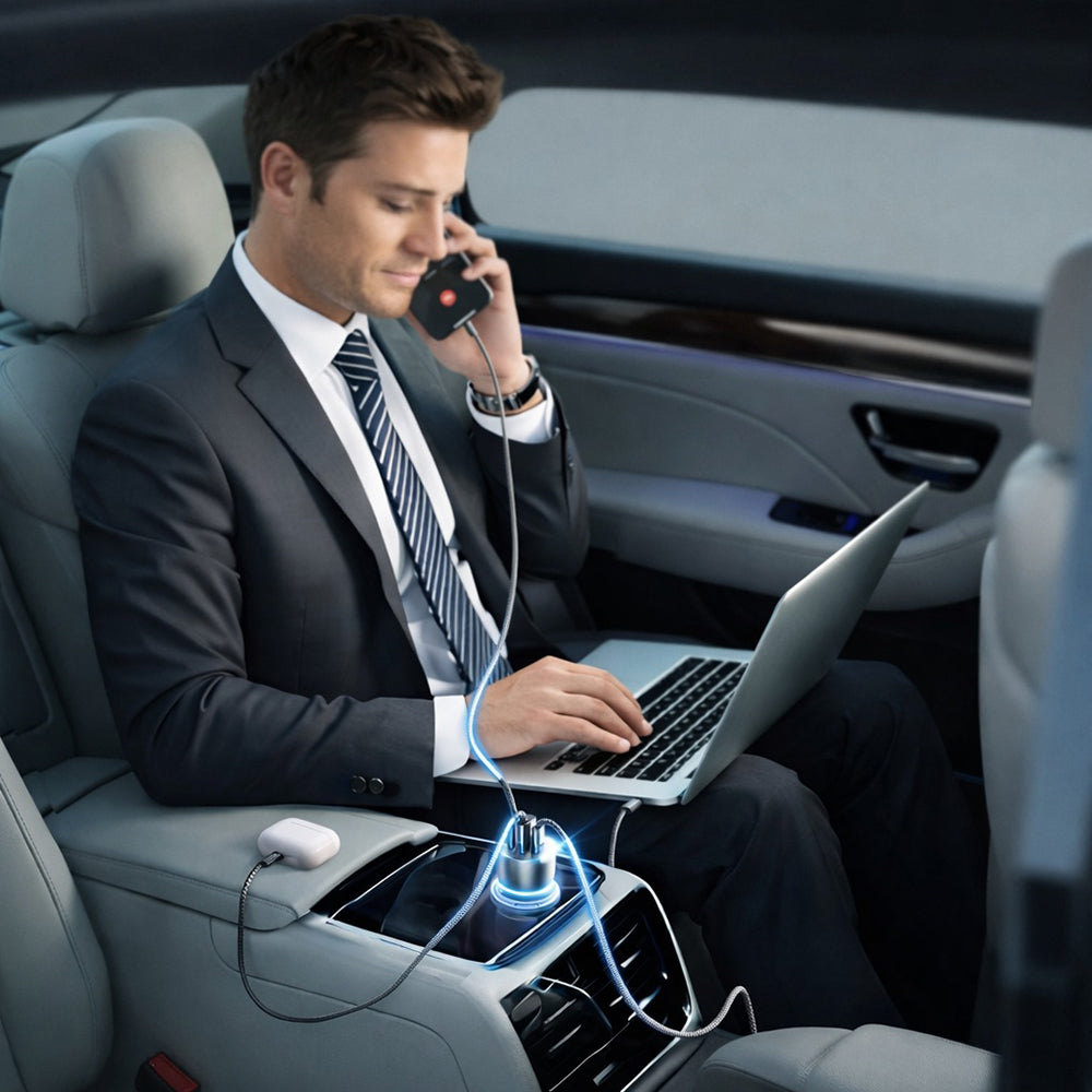 Auto punjač sa USB-C kablom Lisen, 170W, 5A, 1 x USB-A - 2 x USB-C, Crni YL0225060006