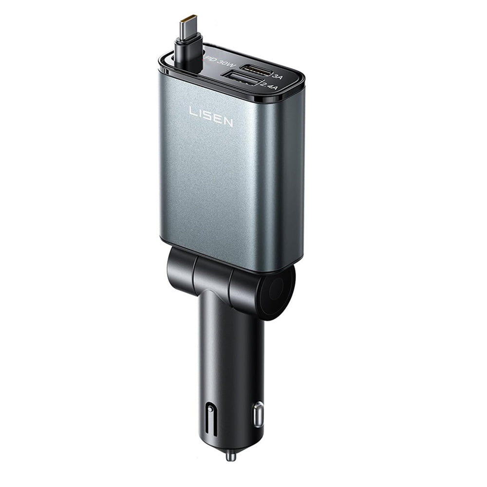 Auto punjač sa USB-C kablom Lisen, 57W, 3A, 1 x USB-A - 1 x USB-C, Crni YL0325010016