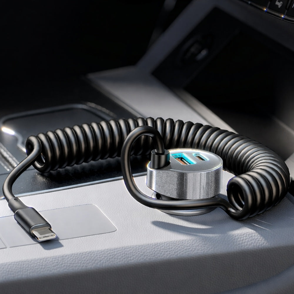 Auto punjač sa USB-C kablom Lisen, 90W, 3A, 1 x USB-A - 1 x USB-C, Crni YL0223120020