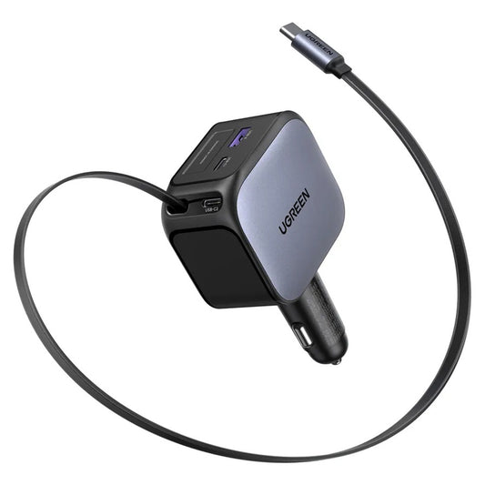 Auto punjač sa USB-C kablom UGREEN EC604 (55910B) Nexode, 145W, 1 x USB-A - 2 x USB-C, Crni