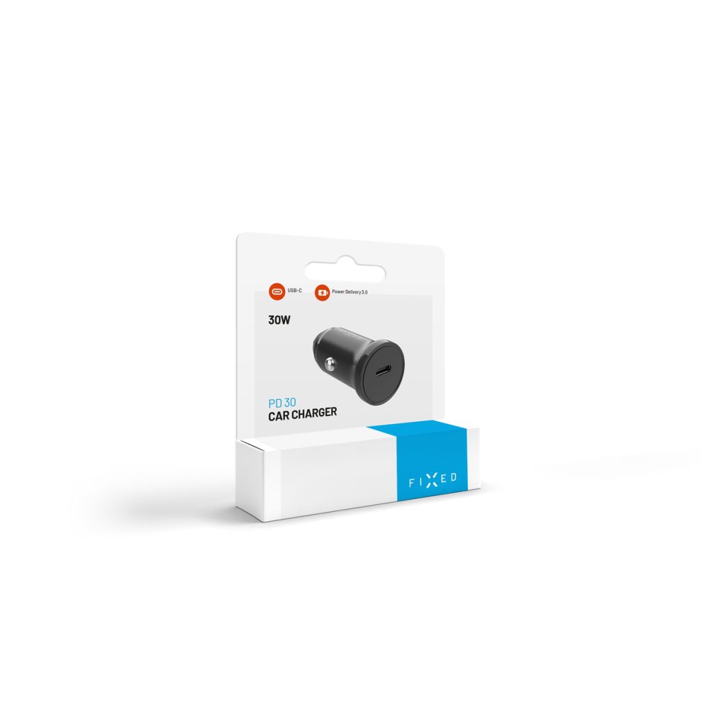 Auto punjač Fixed, 30W, 3A, 1 x USB-C, Crni