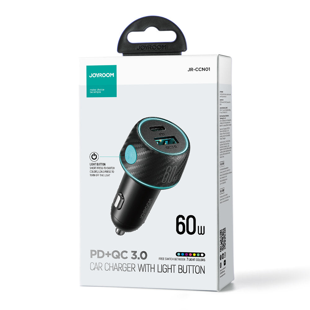 Auto punjač Joyroom JR-CCN01, 60W, 3A, 1 x USB-A - 1 x USB-C, Crni