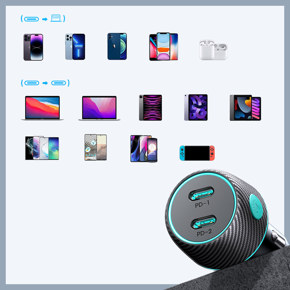 Auto punjač Joyroom JR-CCN02, 70W, 3A, 2 x USB-C, Crni