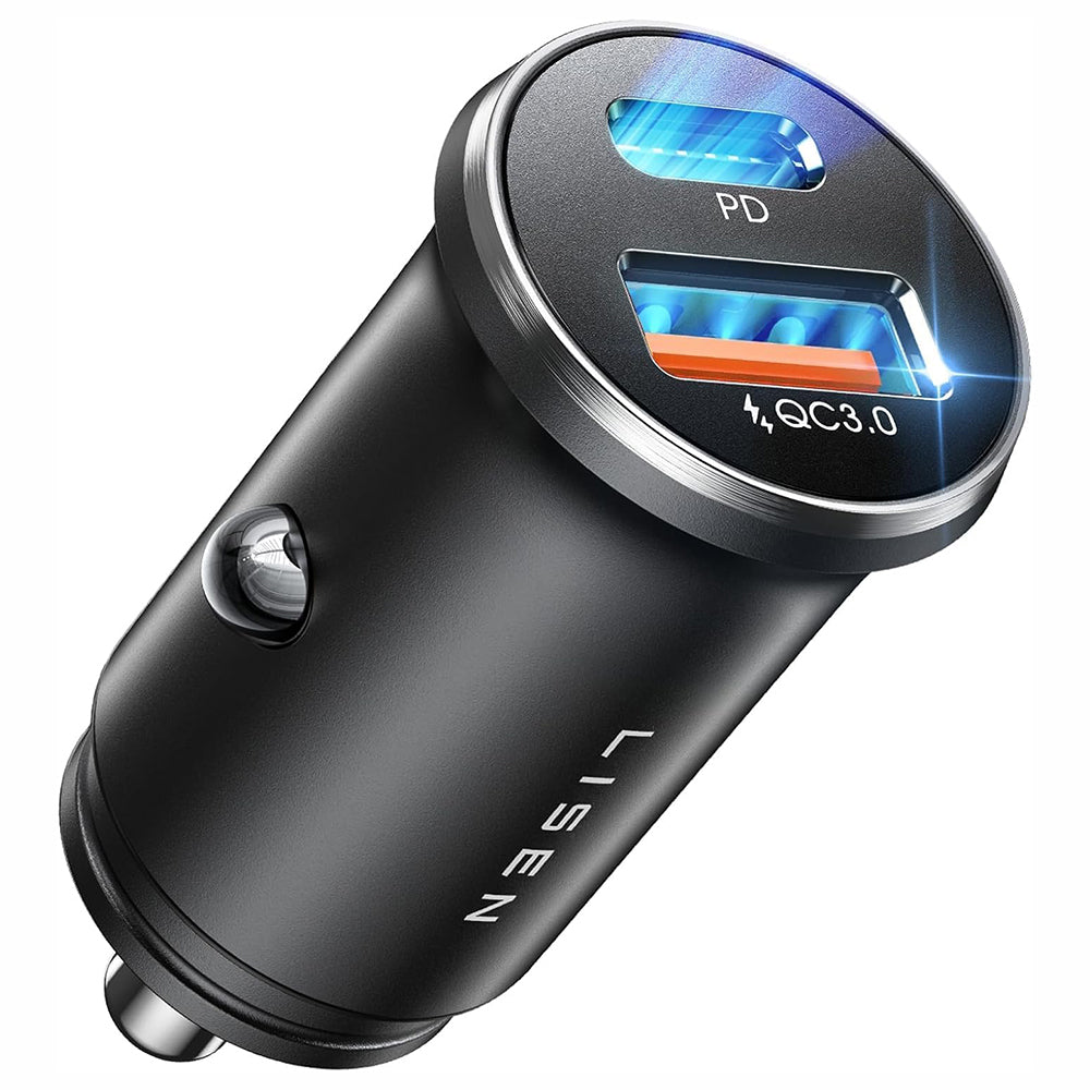Auto punjač Lisen, 36W, 3A, 1 x USB-A - 1 x USB-C, Crni YL0223090002