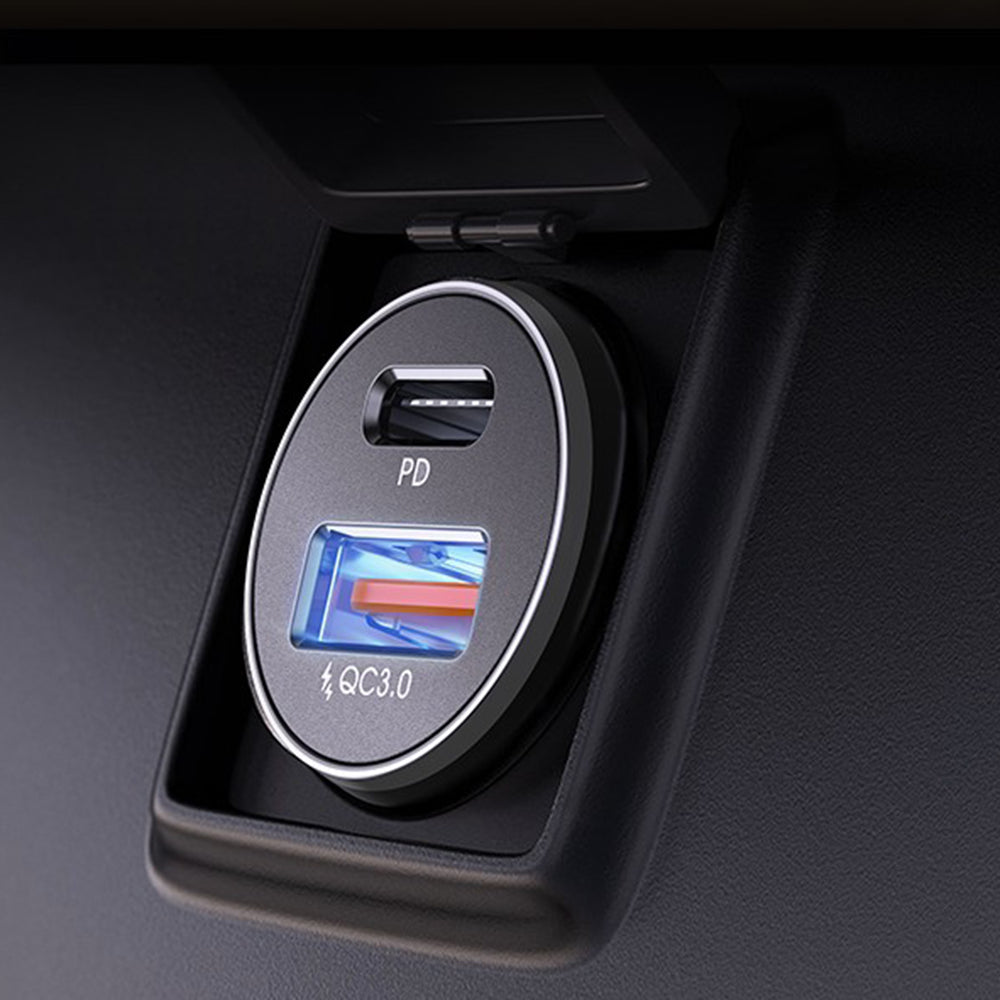 Auto punjač Lisen, 36W, 3A, 1 x USB-A - 1 x USB-C, Set 2 komada, Crni YL0223080038