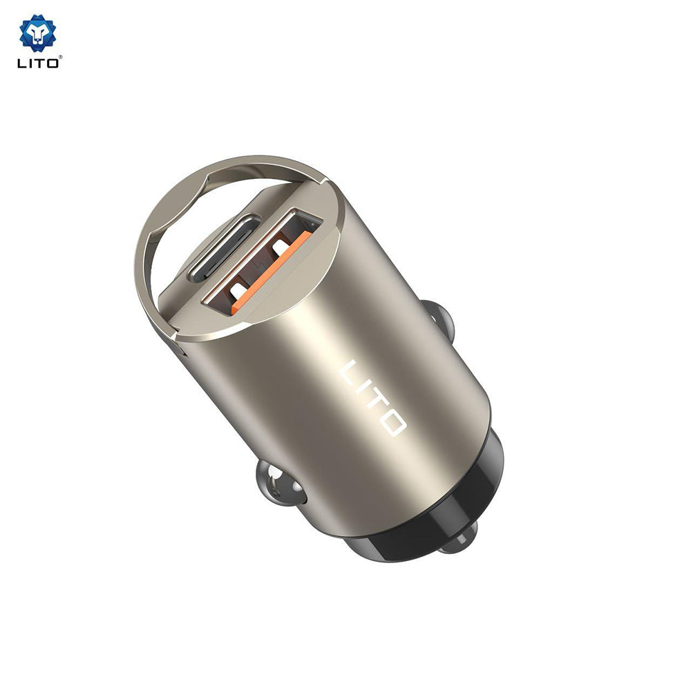 Auto punjač Lito IN-C03, 30W, 3A, 1 x USB-A - 1 x USB-C, Sivi