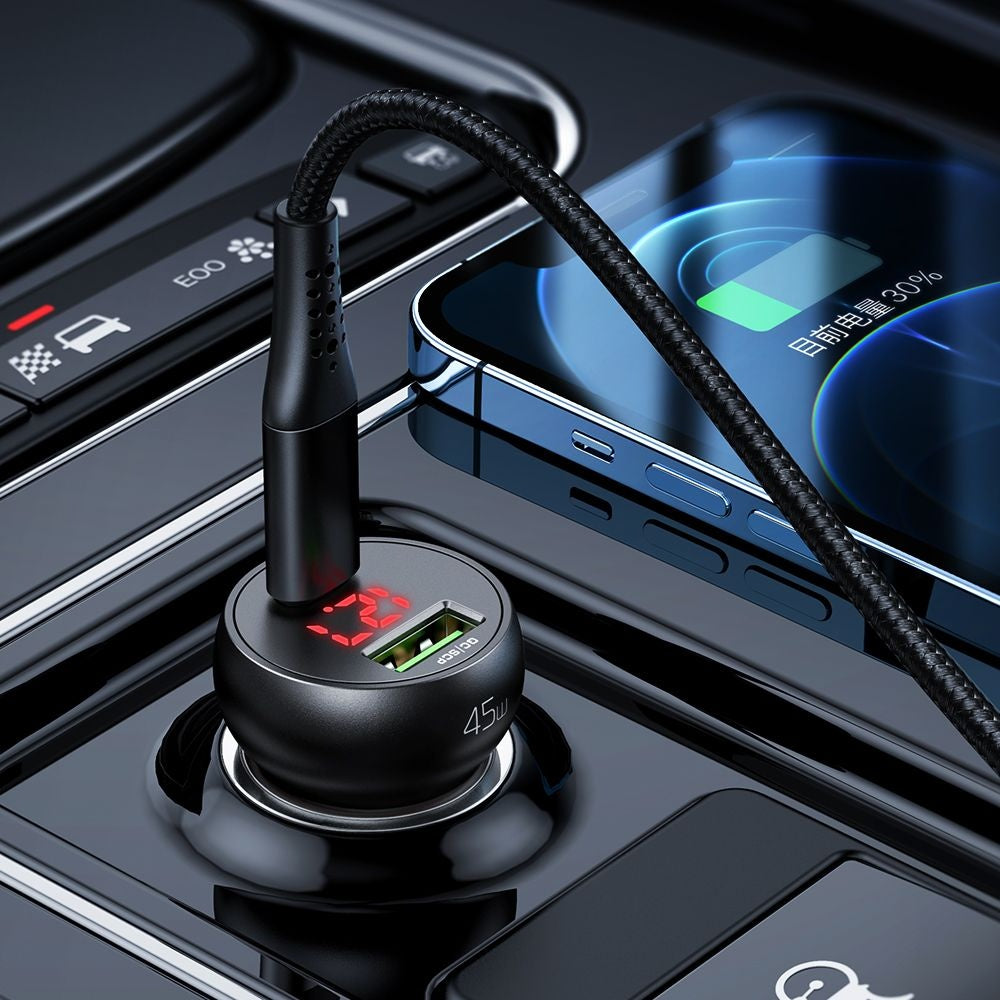 Auto punjač McDodo CC-7030 Display, 45W, 5A, 1 x USB-A - 1 x USB-C, Crni