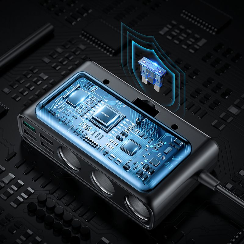 Auto punjač Joyroom JR-CL06, 154W, 3A, 1 x USB-C - 4 x Upaljač Produžetak - 4 x USB-A, Crni JYR058BLK