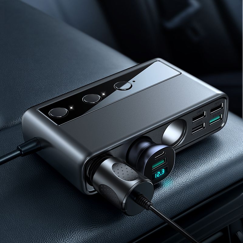 Auto punjač Joyroom JR-CL06, 154W, 3A, 1 x USB-C - 4 x Upaljač Produžetak - 4 x USB-A, Crni JYR058BLK