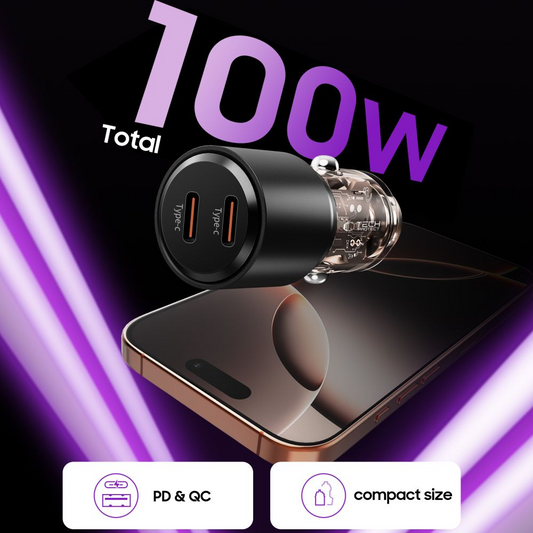 Auto punjač Tech-Protect CC03, 100W, 3.25A, 2 x USB-C, Crna