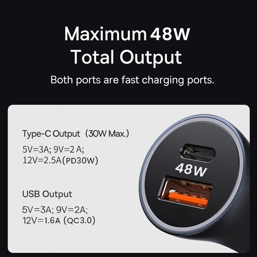 Auto punjač Techsuit C3 RescueVolt, 48W, 3A, 1 x USB-A - 1 x USB-C, Sivi