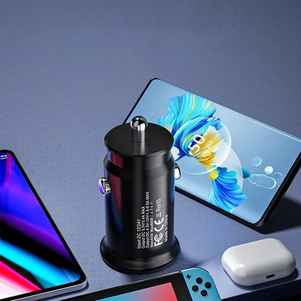 Incarcator Auto Techsuit C4 MiniFuseX, 20W, 3A, 1 x USB-A - 1 x USB-C, Crni