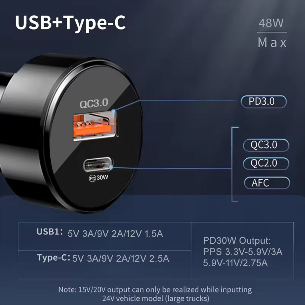 Auto punjač Techsuit TE-P31 Premium, 48W, 3A, 1 x USB-A - 1 x USB-C, Crni