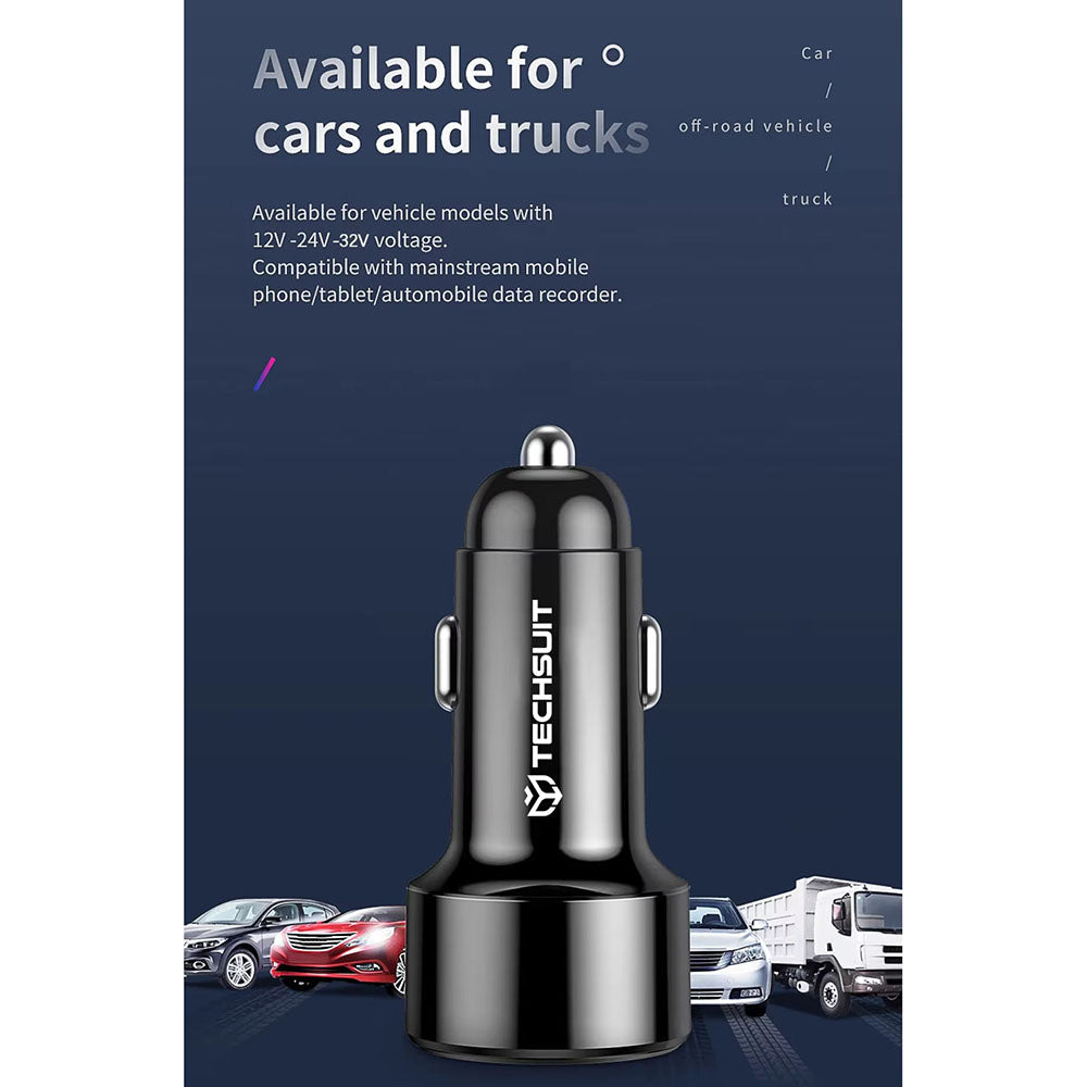 Auto punjač Techsuit TE-P31 Premium, 48W, 3A, 1 x USB-A - 1 x USB-C, Crni