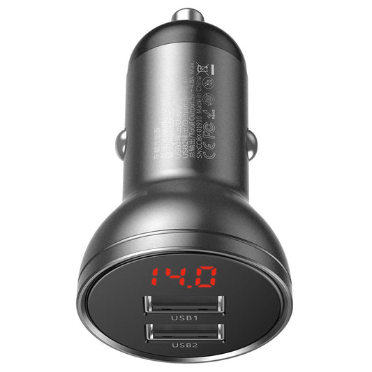 Auto punjač Baseus Digital Display, 24W, 2.4A, 2 x USB-A, Sivi CCBX-0G