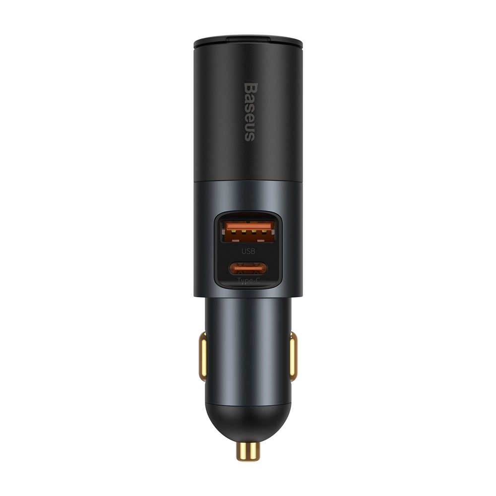 Auto punjač Baseus Share Together, 120W, 3A, 1 x Produžetak za upaljač - 1 x USB-A - 1 x USB-C, Sivi CCBT-C0G