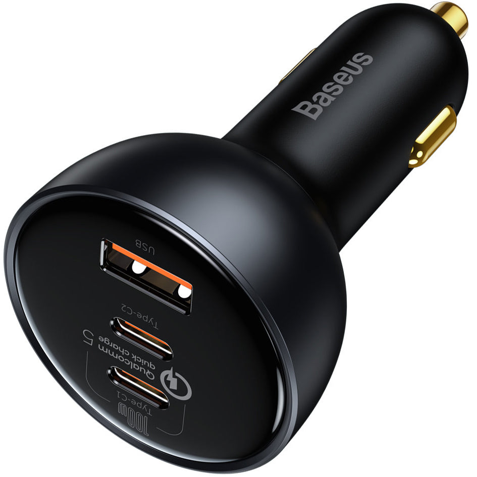 Auto punjač sa USB-C kablom Baseus Qualcomm, 160W, 3A, 1 x USB-A - 2 x USB-C, Sivi TZCCZM-0G