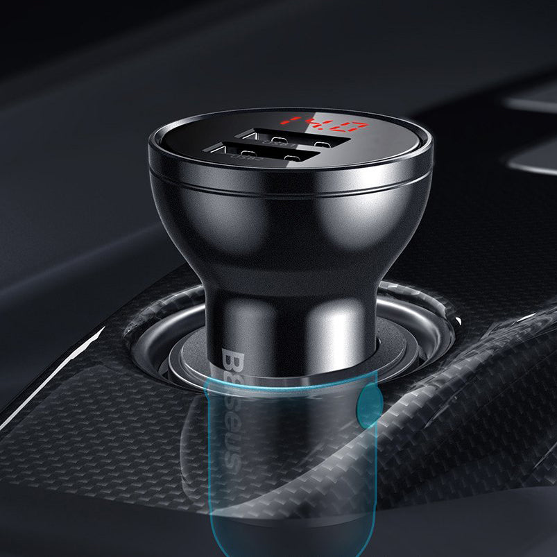Auto punjač Baseus Digital Display, 24W, 2.4A, 2 x USB-A, Sivi CCBX-0G