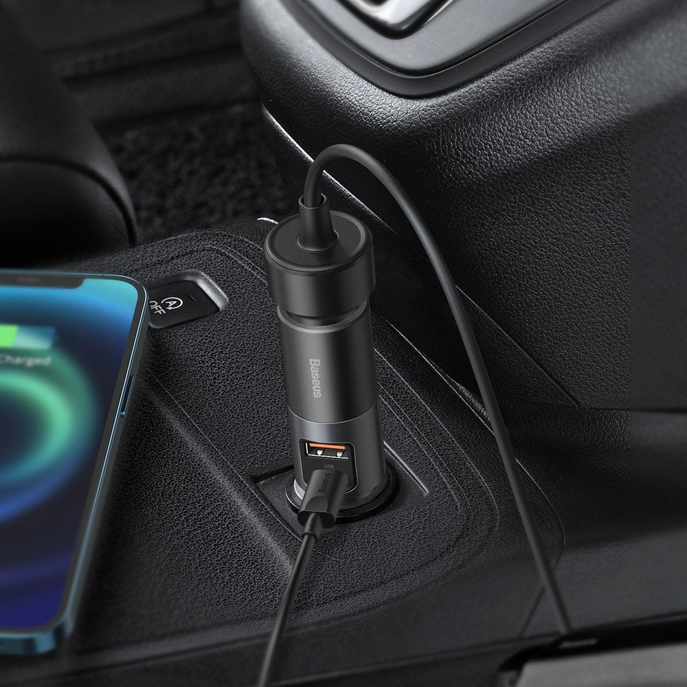 Auto punjač Baseus Share Together, 120W, 3A, 1 x Produžetak za upaljač - 1 x USB-A - 1 x USB-C, Sivi CCBT-C0G