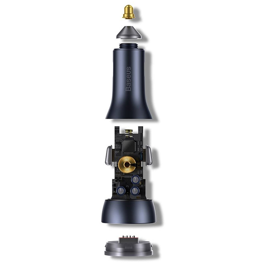 Auto punjač Baseus Golden Contactor Pro, 65W, 3A, 1 x USB-A - 2 x USB-C, Sivi CGJP010013