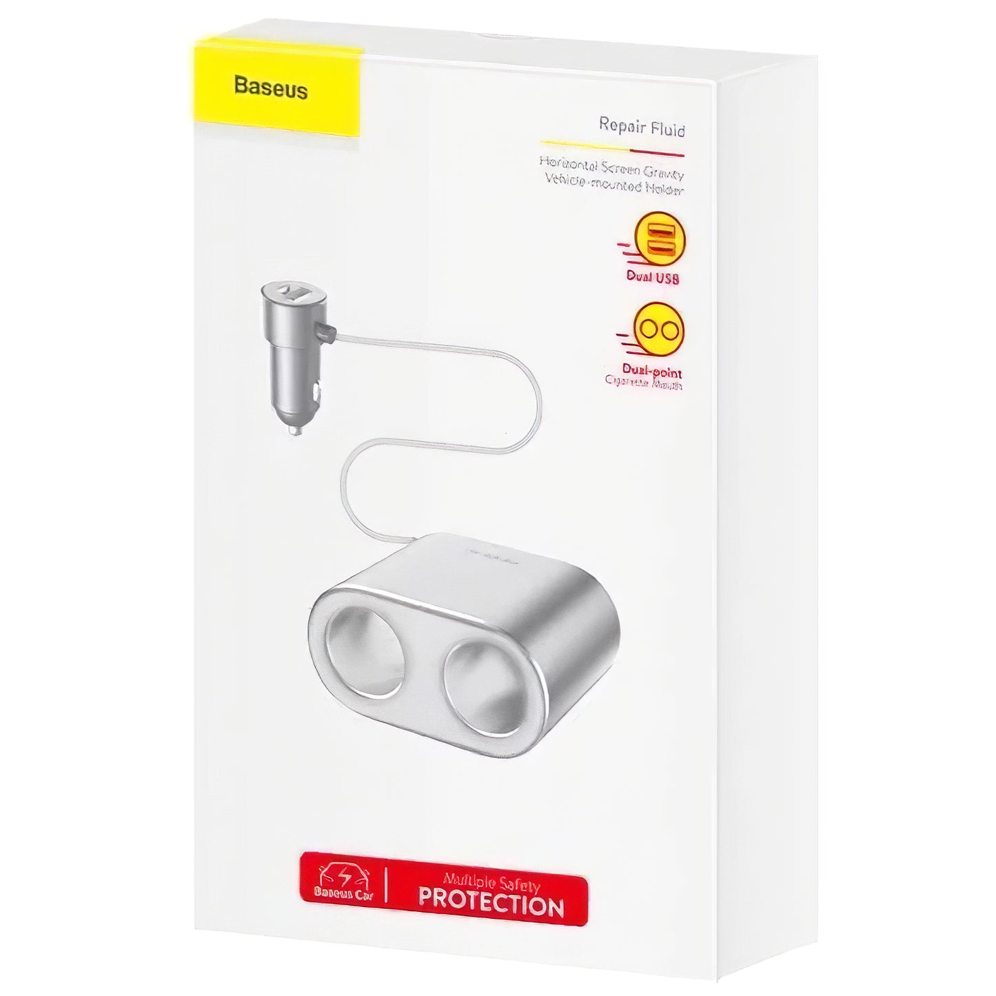 Auto punjač Baseus visoke efikasnosti, 95W, 2.1A, 2 x produžetak za upaljač - 2 x USB-A, srebrni CRDYQ-0S
