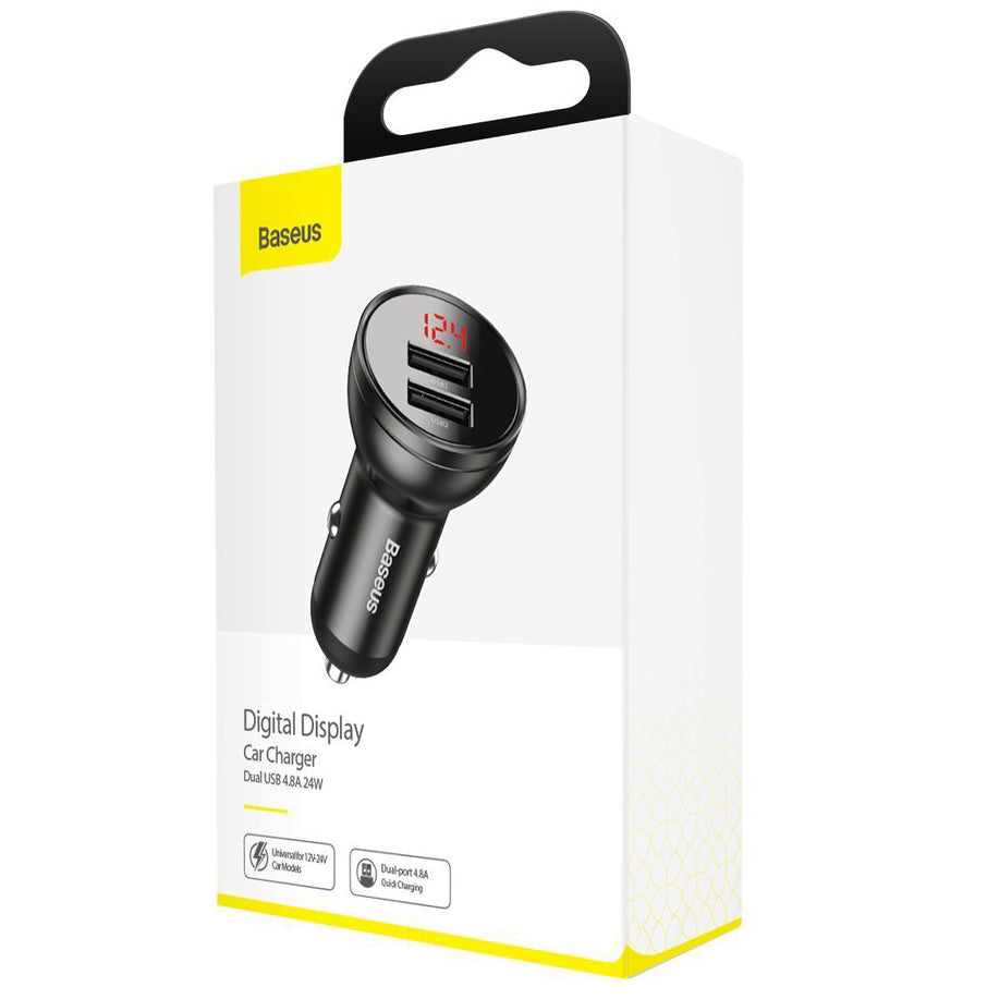 Auto punjač Baseus Digital Display, 24W, 2.4A, 2 x USB-A, Sivi CCBX-0G