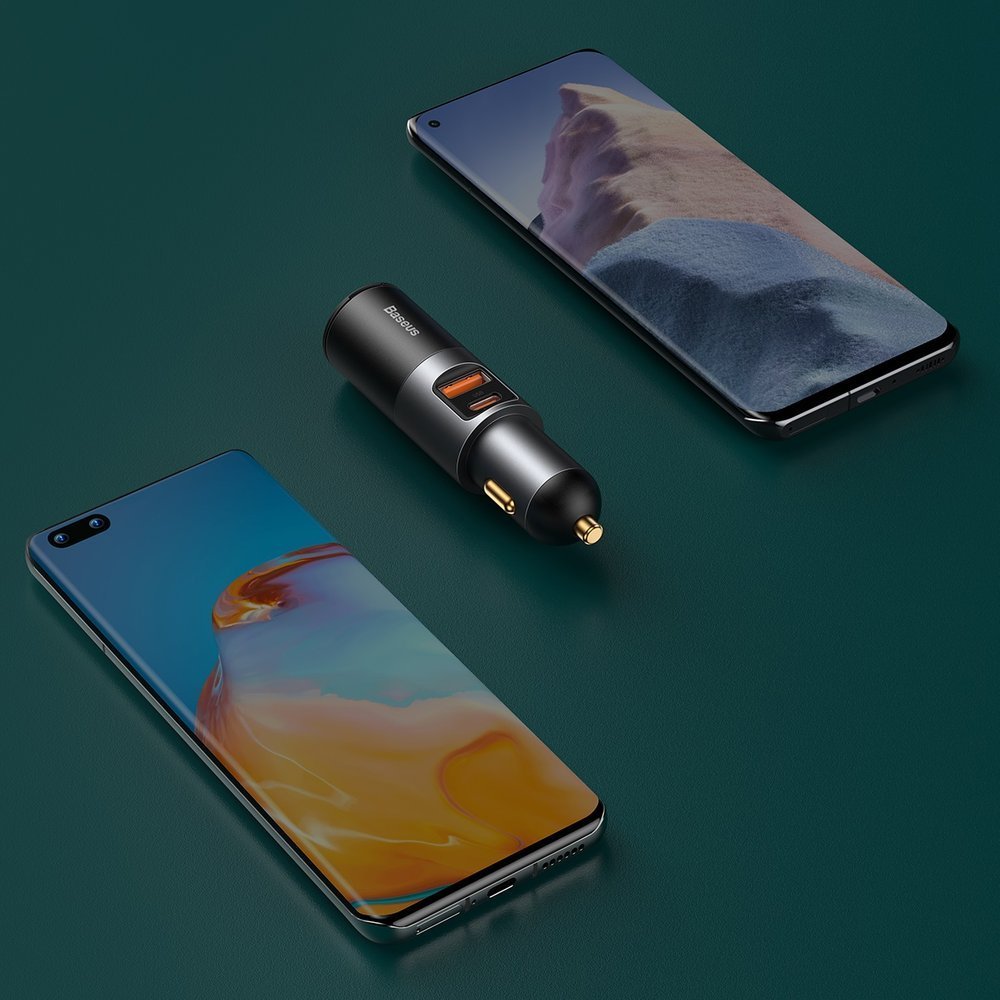 Auto punjač Baseus Share Together, 120W, 3A, 1 x Produžetak za upaljač - 1 x USB-A - 1 x USB-C, Sivi CCBT-C0G