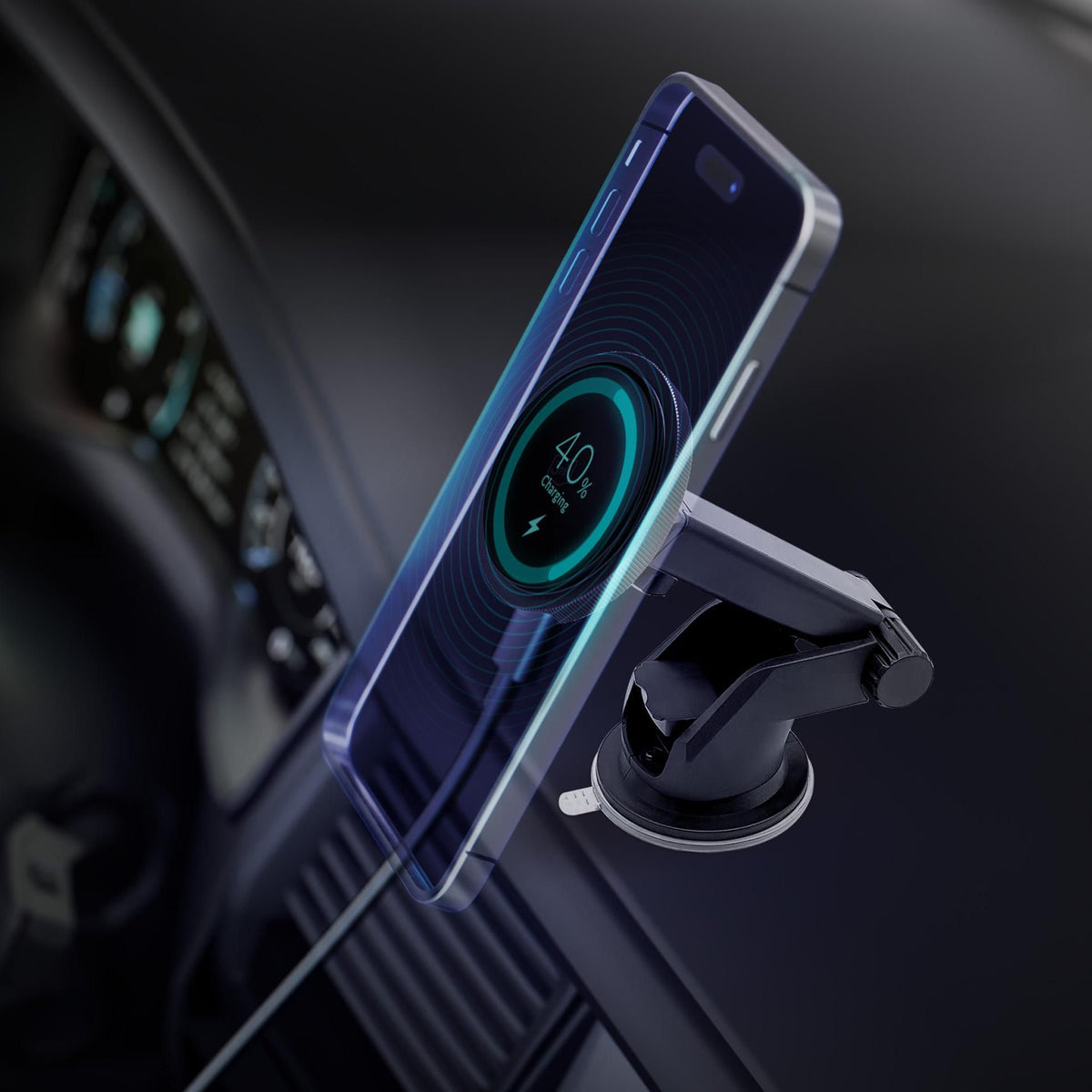 Auto punjač Wireless 3MK MagCharger, 15W, 1.67A, Crni