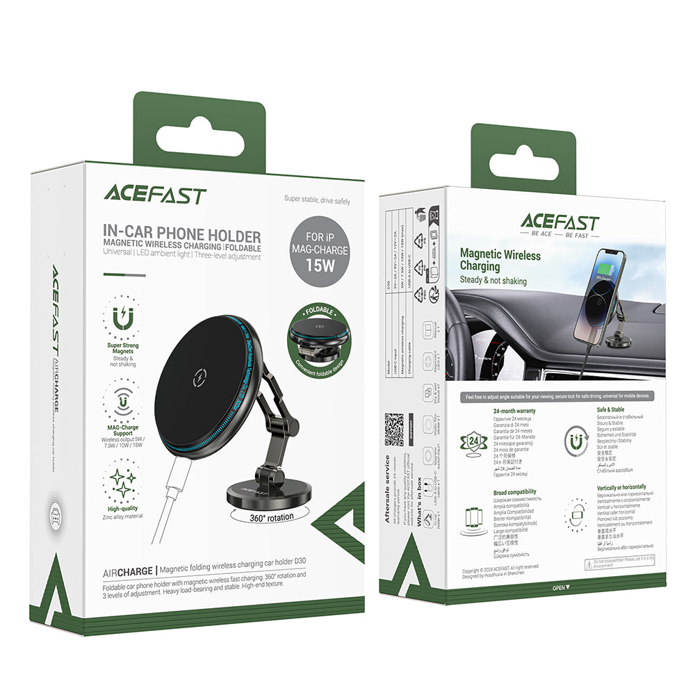 Auto punjač bez kablova Acefast D30, 15W, 1.67A, Crni