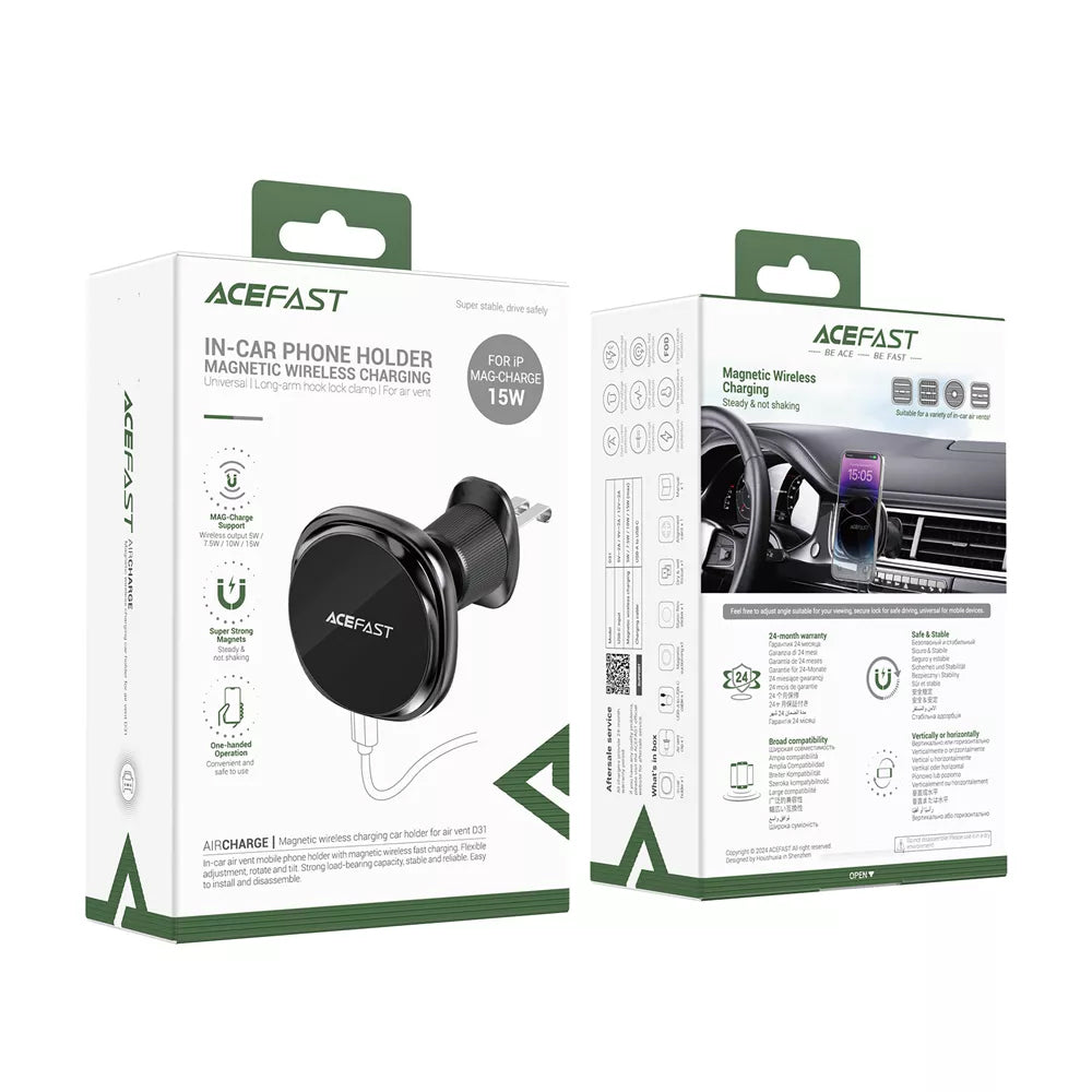 Bežični auto punjač Acefast D31, 15W, 1.67A, Crni