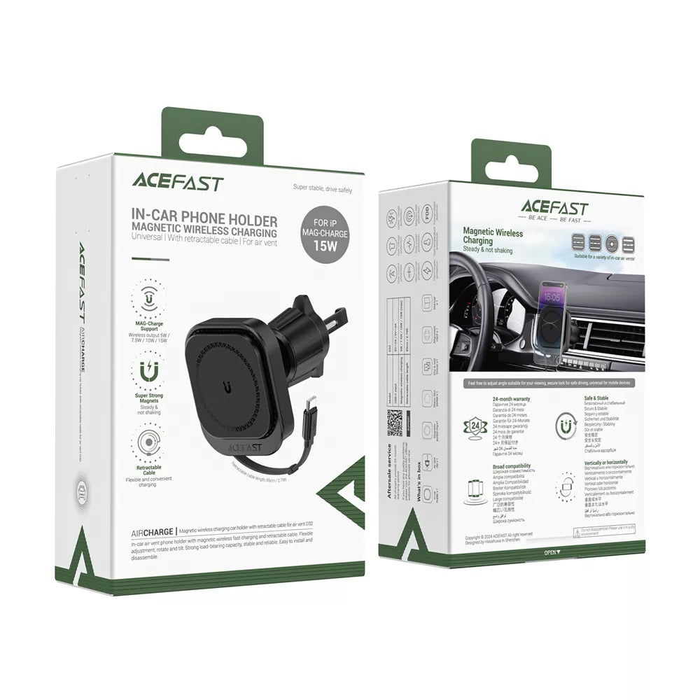 Auto punjač bez žica Acefast D32, 15W, 1.67A, Crni