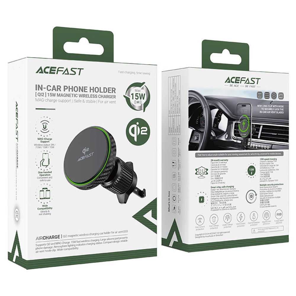 Auto bežični punjač Acefast D33, 15W, 1.67A, Crni