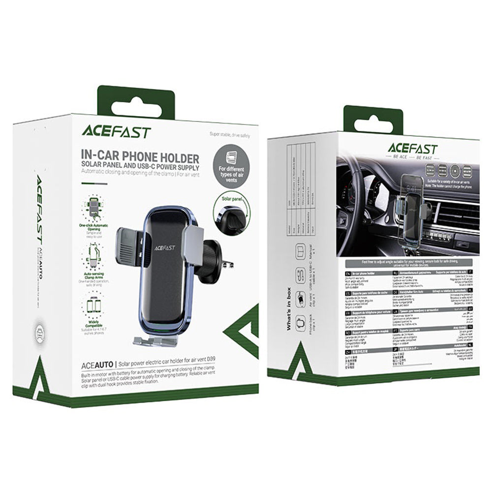 Auto punjač Acefast D39 sa solarnim panelom, 15W, 1.67A, Crni