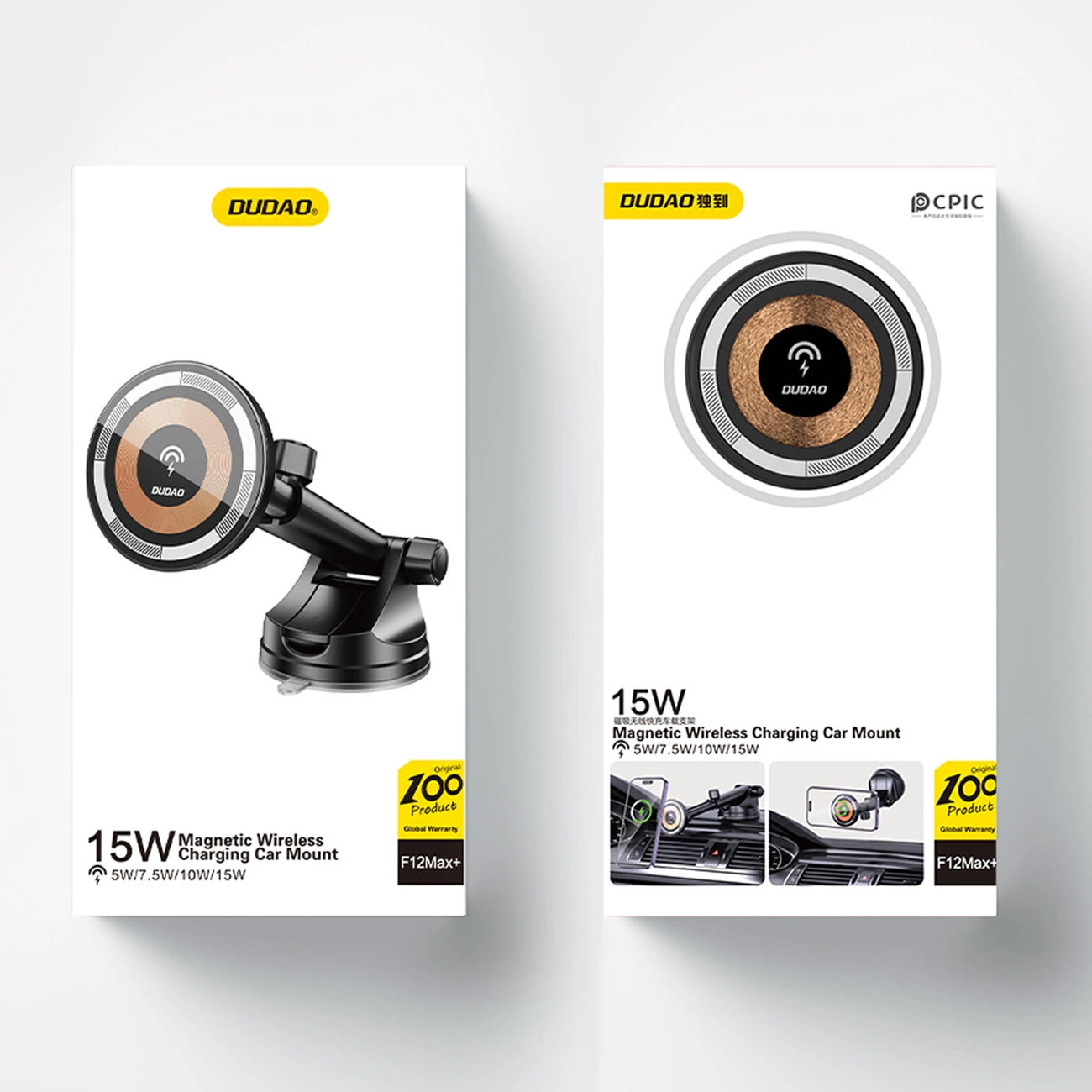 Auto punjač bez kablova Dudao F12MAX+, 15W, 1.67A, Crni