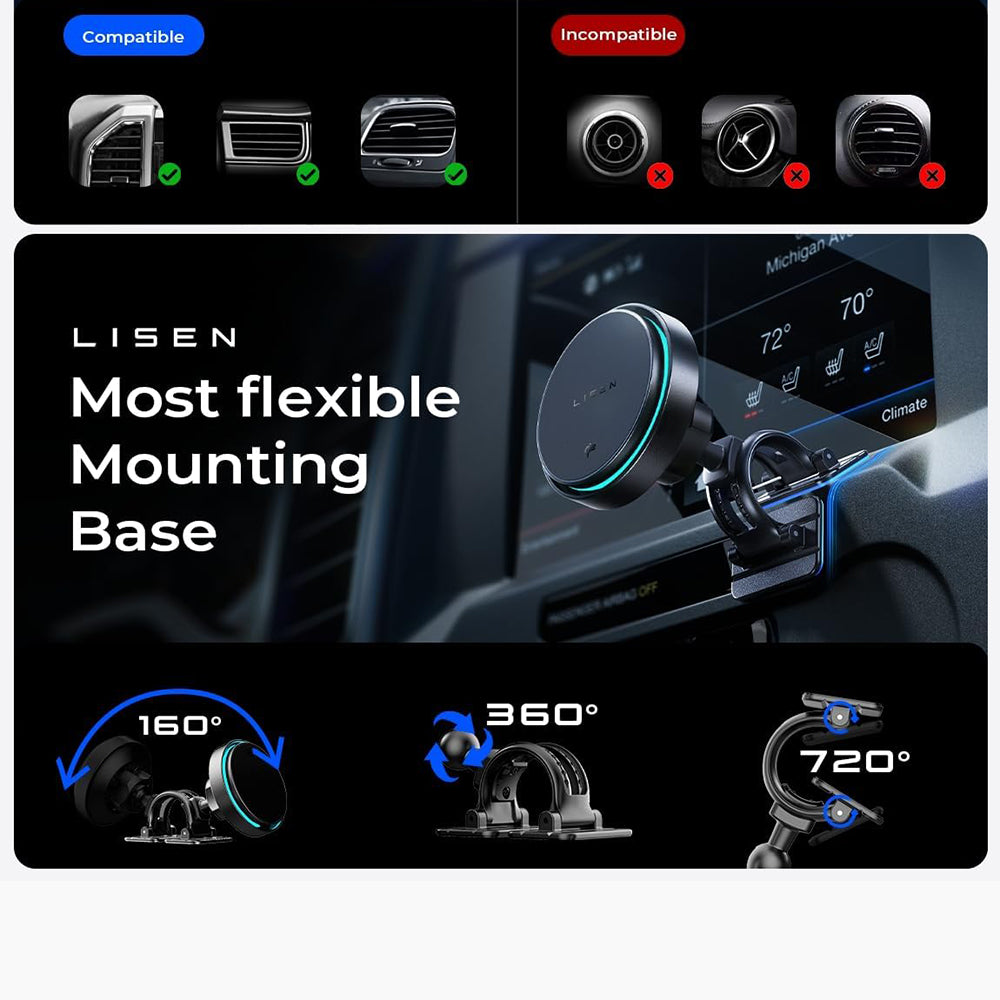Bežični auto punjač Lisen W116, 25W, Crni YL0225060018