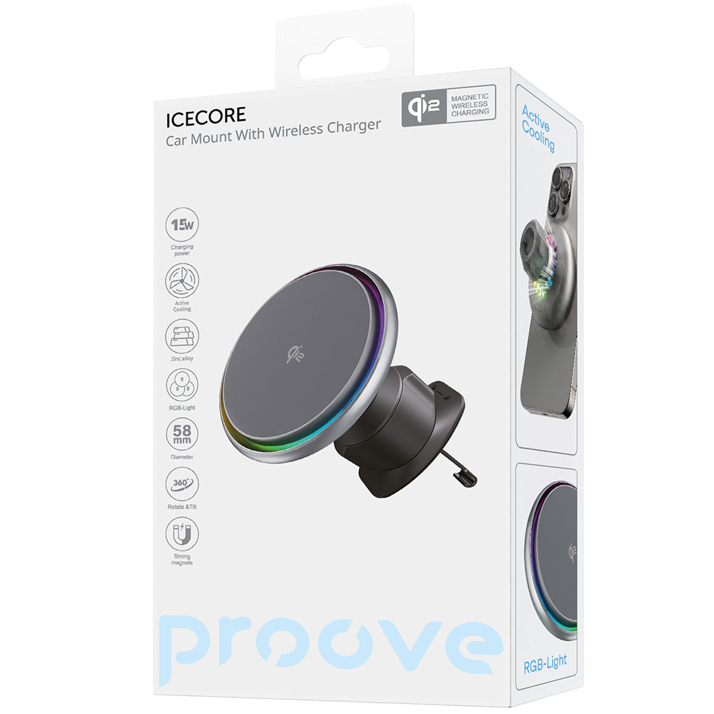 Incarcator Auto Wireless Proove Icecore, 15W, 1.67A, Sivi WHIC15002003