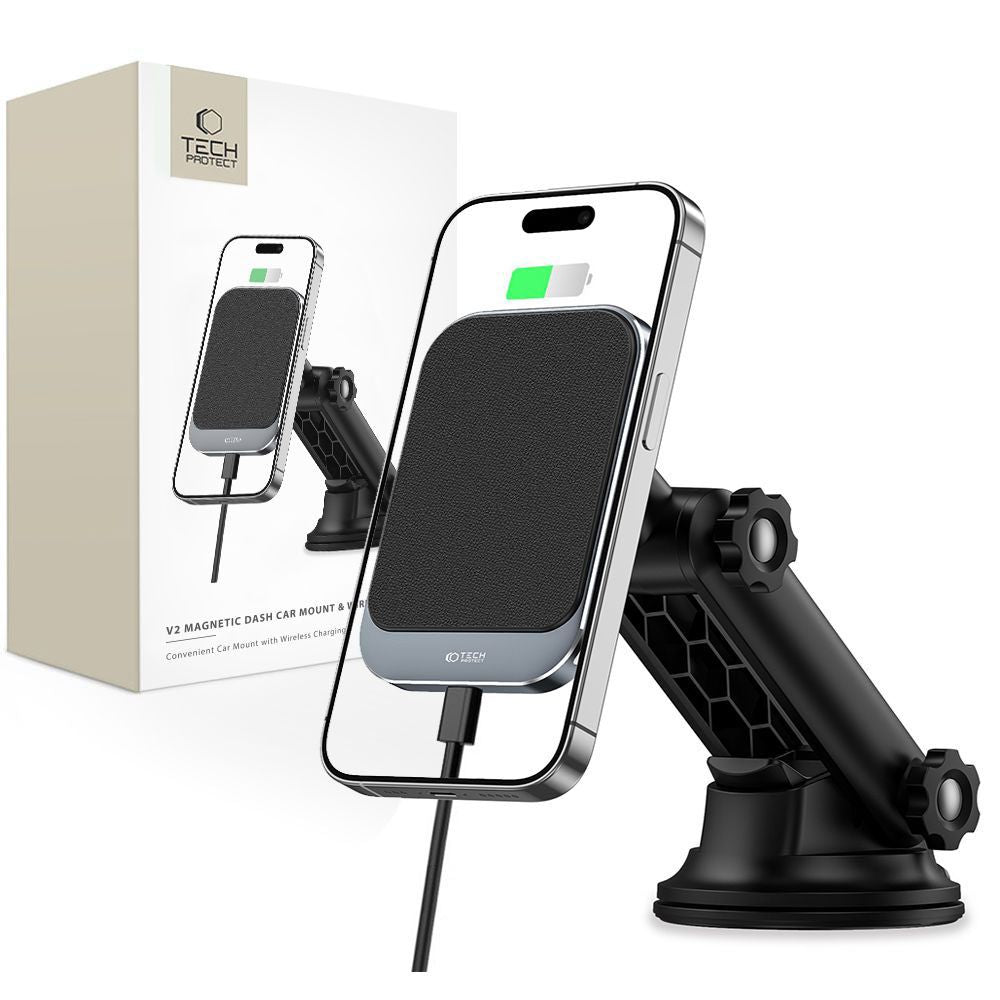 Auto punjač Wireless Tech-Protect MM15W-V2, 15W, 1.67A, Crni