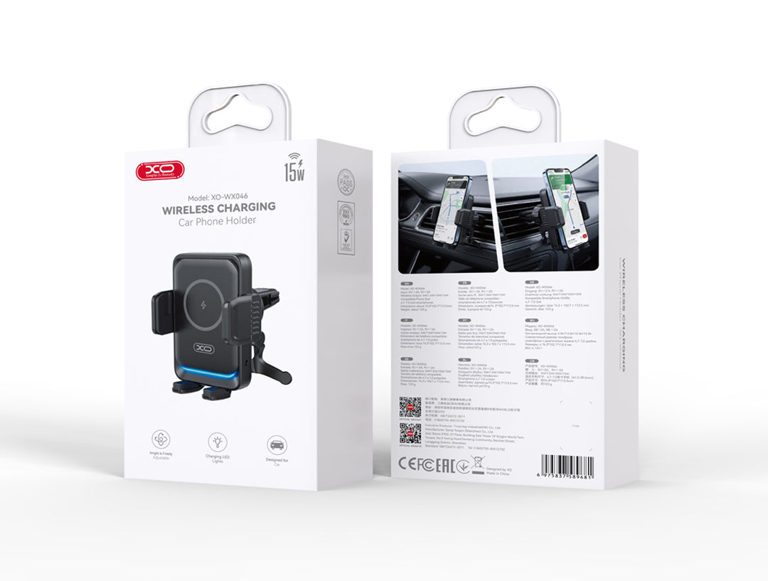 Bežični auto punjač XO Design WX046, 15W, 1.67A, Crna