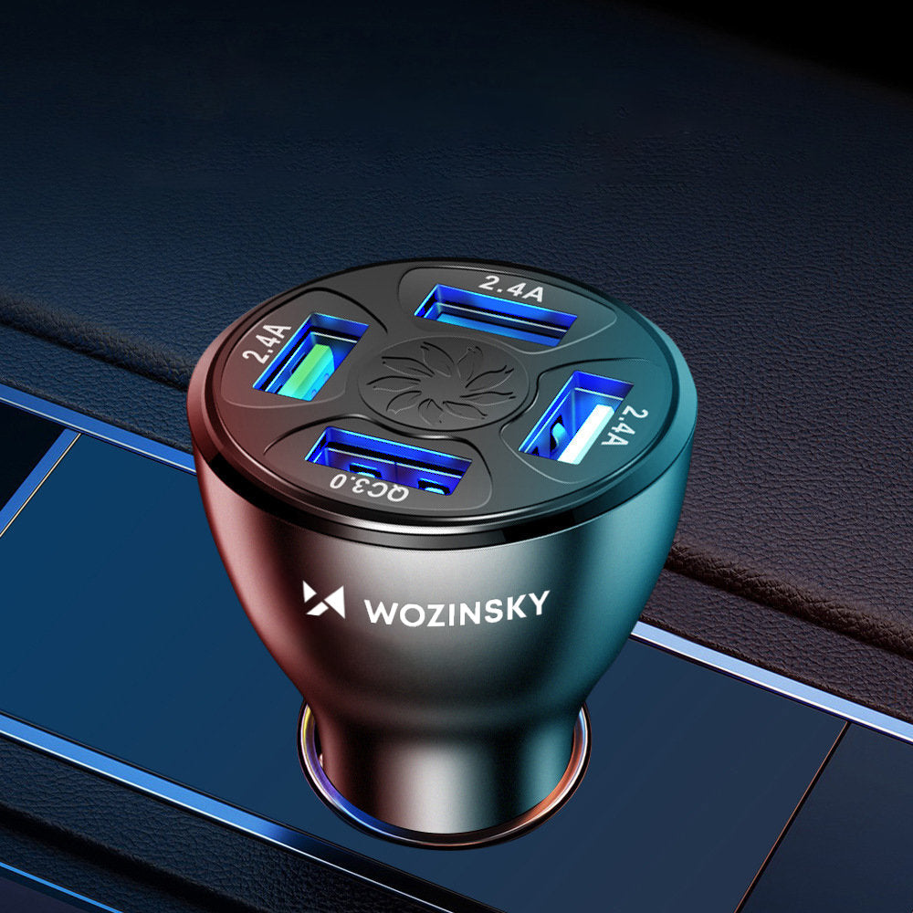 Auto punjač WZK WCCAW, 50W, 3A, 4 x USB-A, Beli