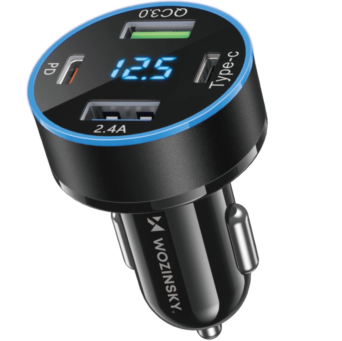 Auto punjač WZK WDCCB, 50W, 3A, 2 x USB-A - 2 x USB-C, Crni