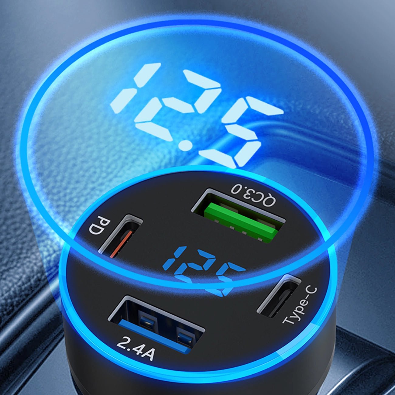 Auto punjač WZK WDCCB, 50W, 3A, 2 x USB-A - 2 x USB-C, Crni