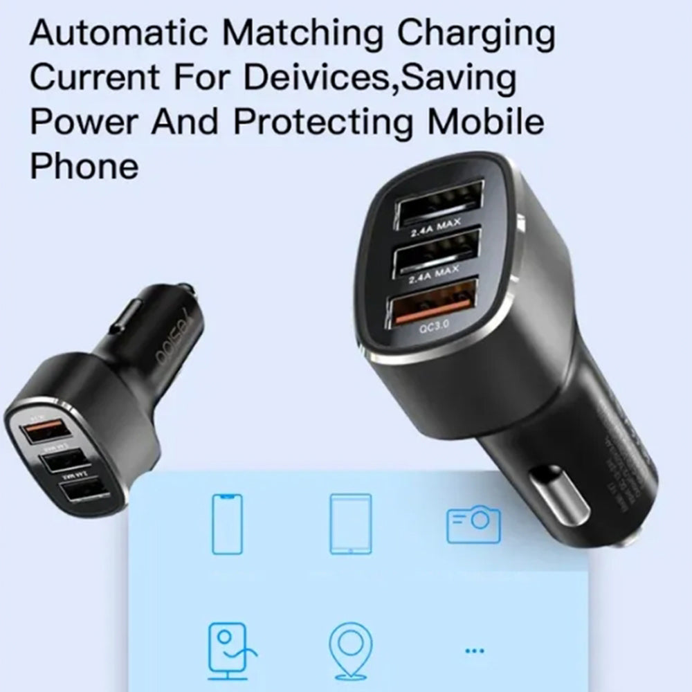 Auto punjač Yesido Y46, 42W, 3A, 3 x USB-A, Crni