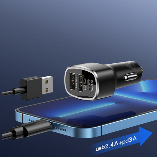 Auto punjač Yesido Y47, 49W, 3A, 2 x USB-A - 1 x USB-C, Crni