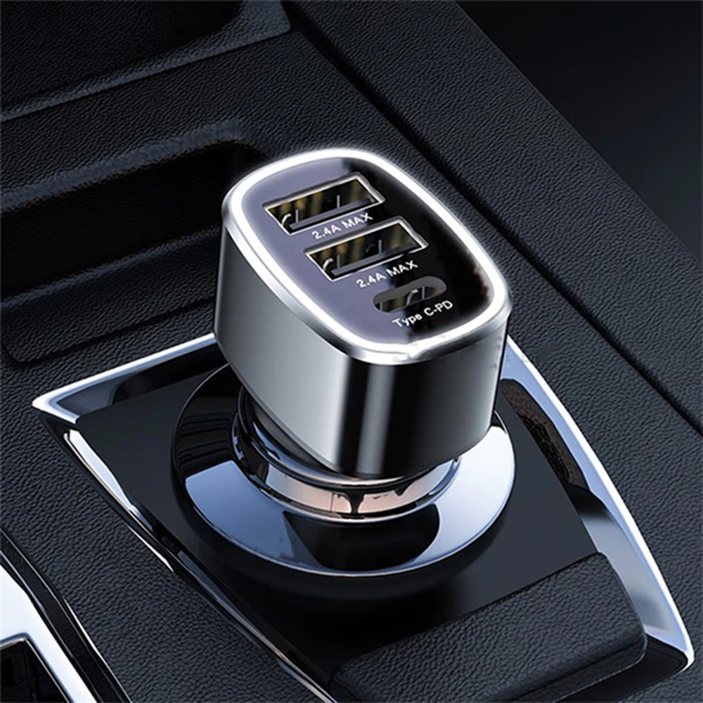 Auto punjač Yesido Y47, 49W, 3A, 2 x USB-A - 1 x USB-C, Crni