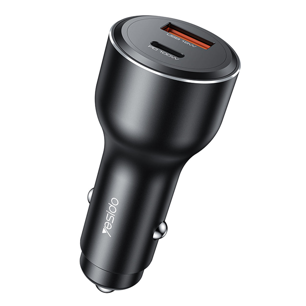 Auto punjač Yesido Y65, 100W, 5A, 1 x USB-A - 1 x USB-C, Crni