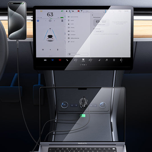 Auto punjač Yesido Y65, 100W, 5A, 1 x USB-A - 1 x USB-C, Crni