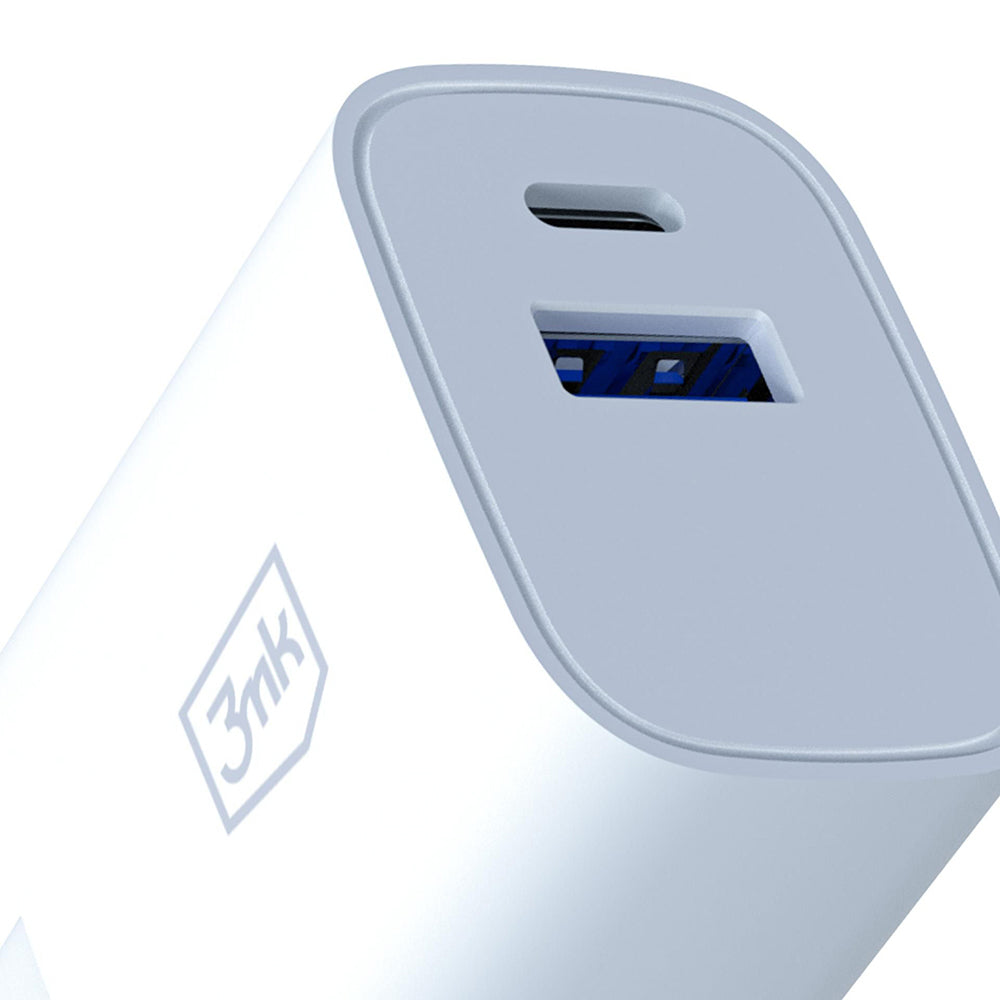Punjač za mrežu 3MK FlowPower, 30W, 1 x USB-A - 1 x USB-C, Bela